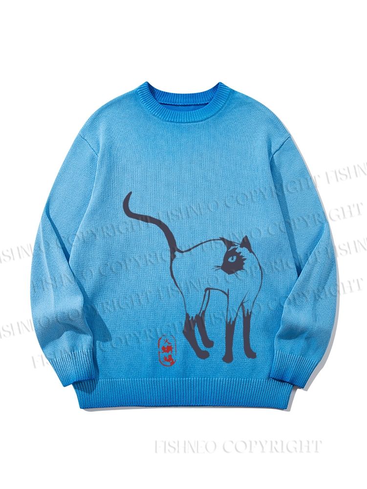 Unisex Sumi e ink Siamese Cat Gradient Casual sweater