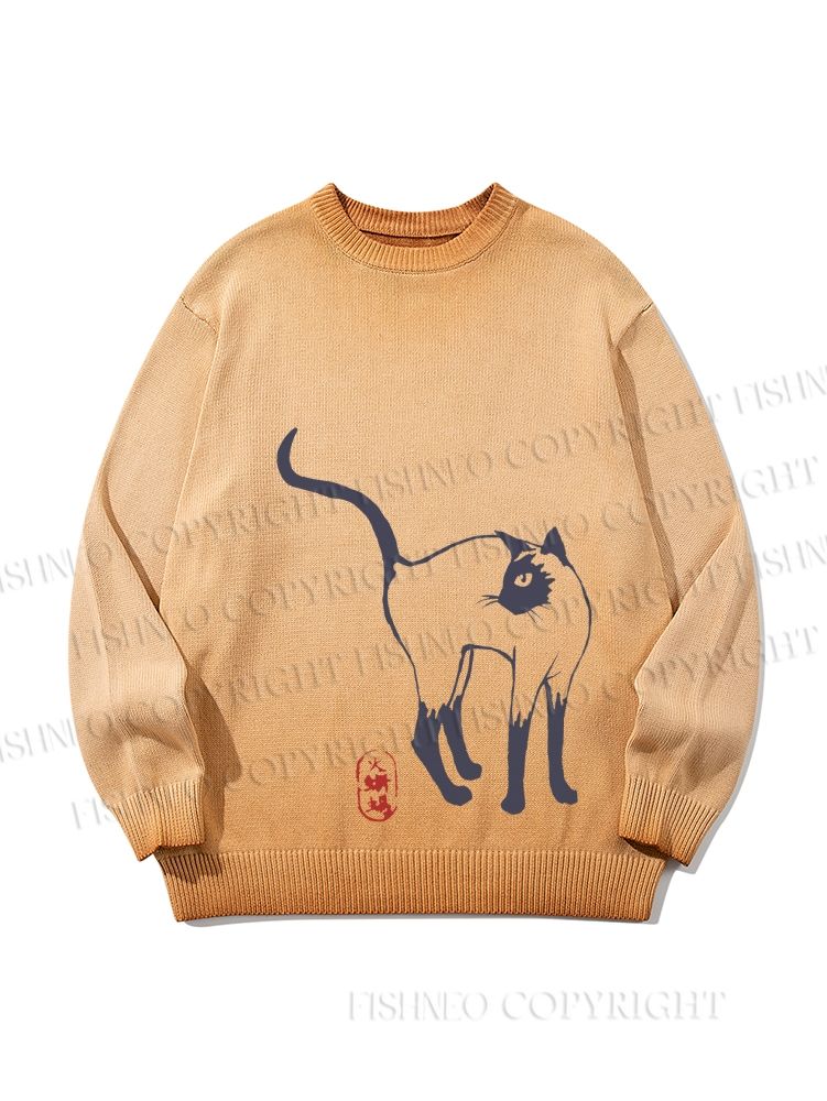 Unisex Sumi e ink Siamese Cat Gradient Casual sweater