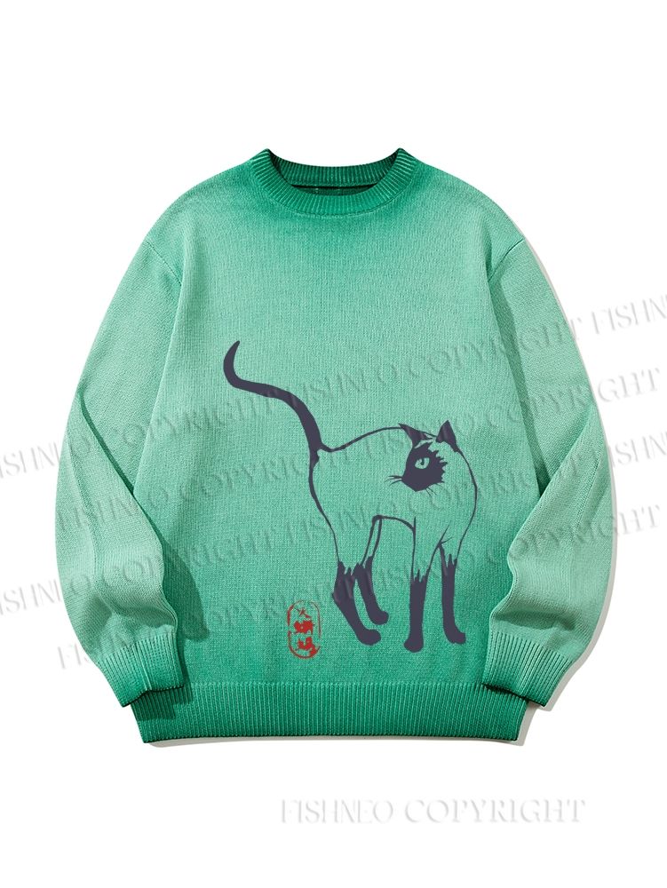 Unisex Sumi e ink Siamese Cat Gradient Casual sweater
