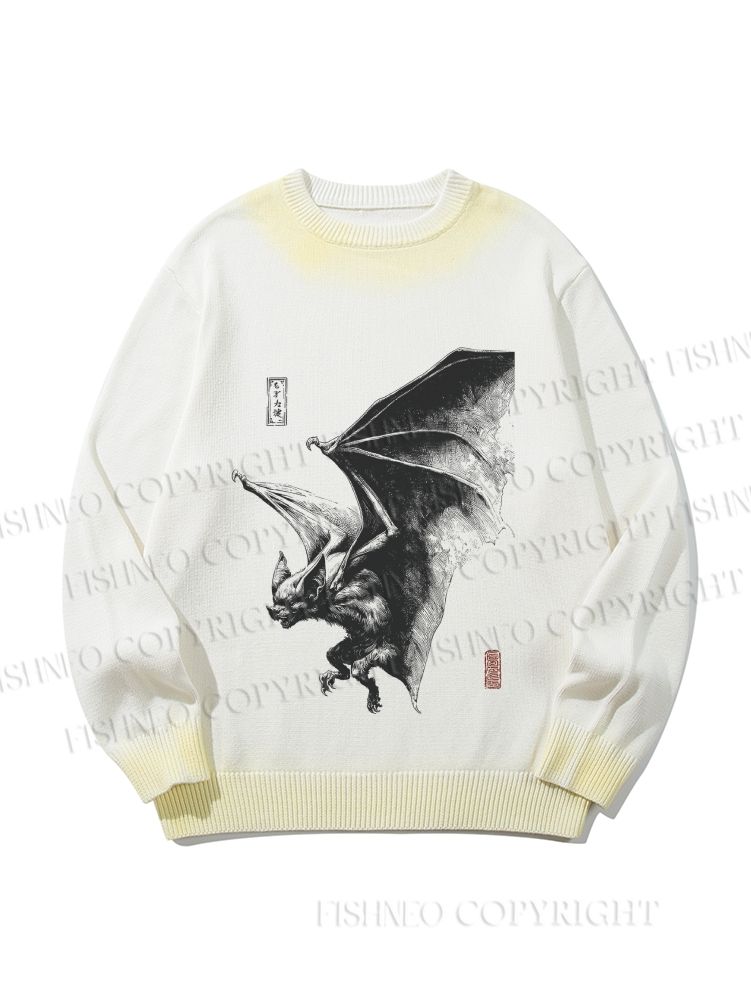 Unisex Black Bat Gradient Casual sweater