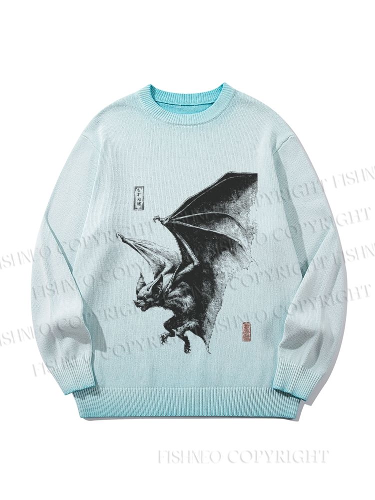 Unisex Black Bat Gradient Casual sweater