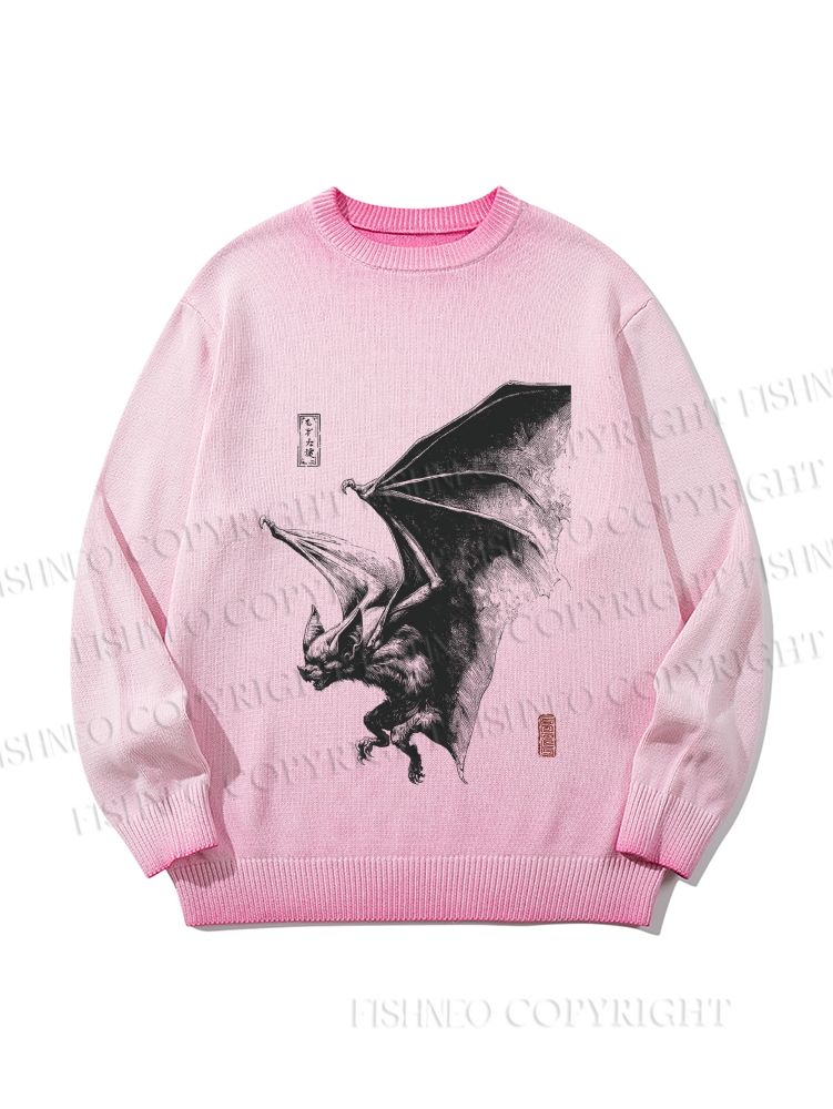 Unisex Black Bat Gradient Casual sweater