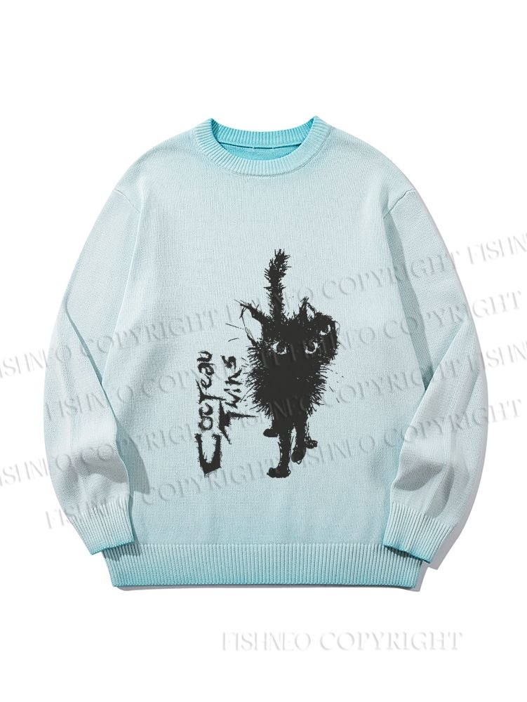 Unisex Black Cat Gradient Casual sweater