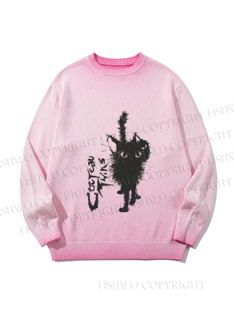 Unisex Black Cat Gradient Casual sweater