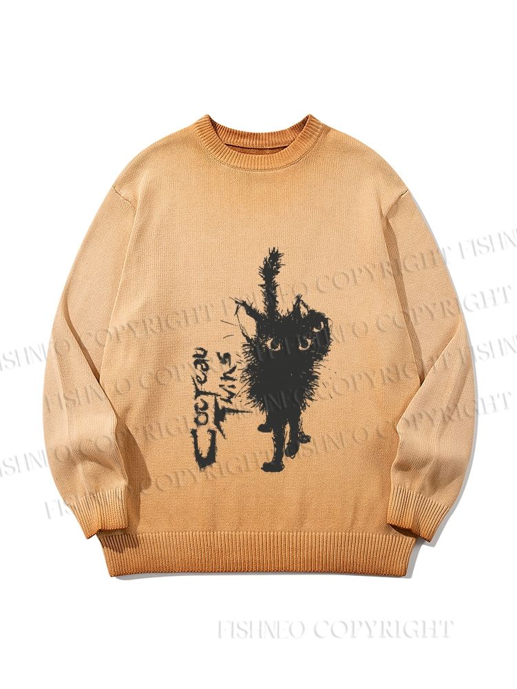 Unisex Black Cat Gradient Casual sweater