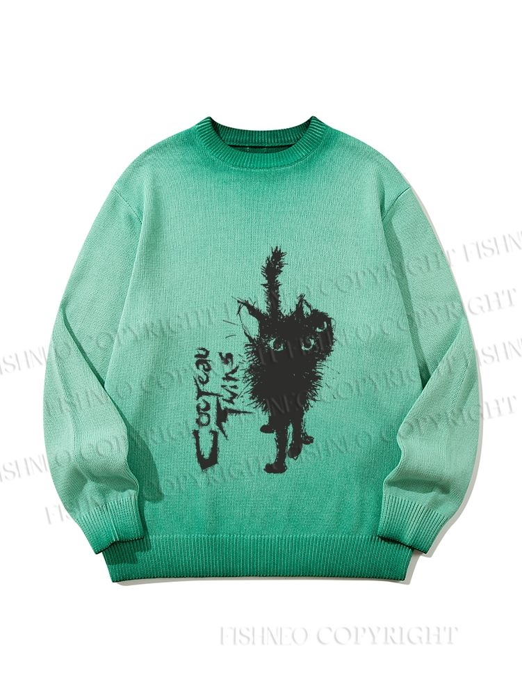 Unisex Black Cat Gradient Casual sweater