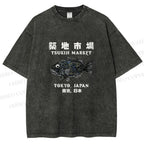 Unisex Tsukiji Fish Market Printed Washed Tee