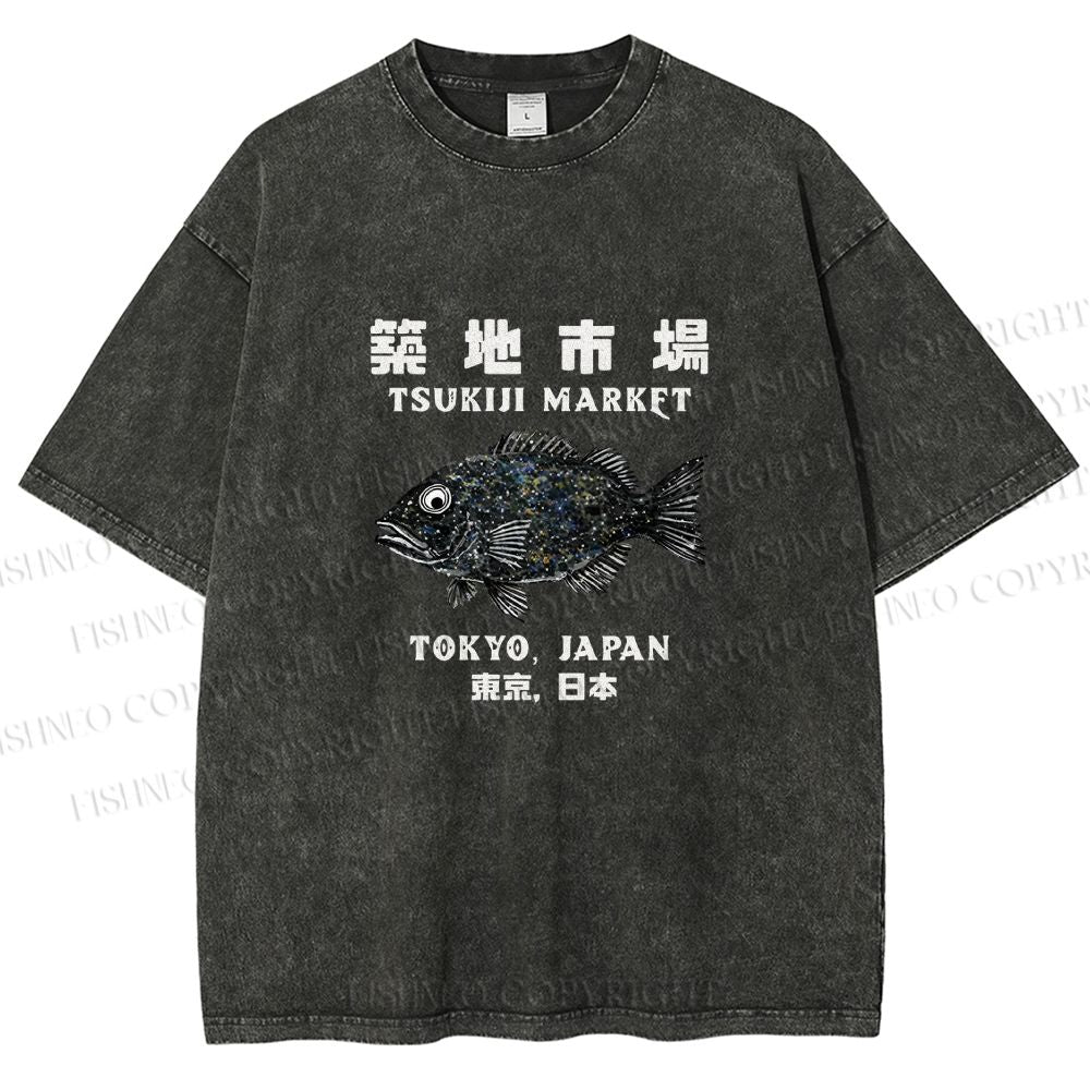 Unisex Tsukiji Fish Market Printed Washed Tee