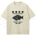 Unisex Tsukiji Fish Market Printed Washed Tee