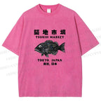 Unisex Tsukiji Fish Market Printed Washed Tee