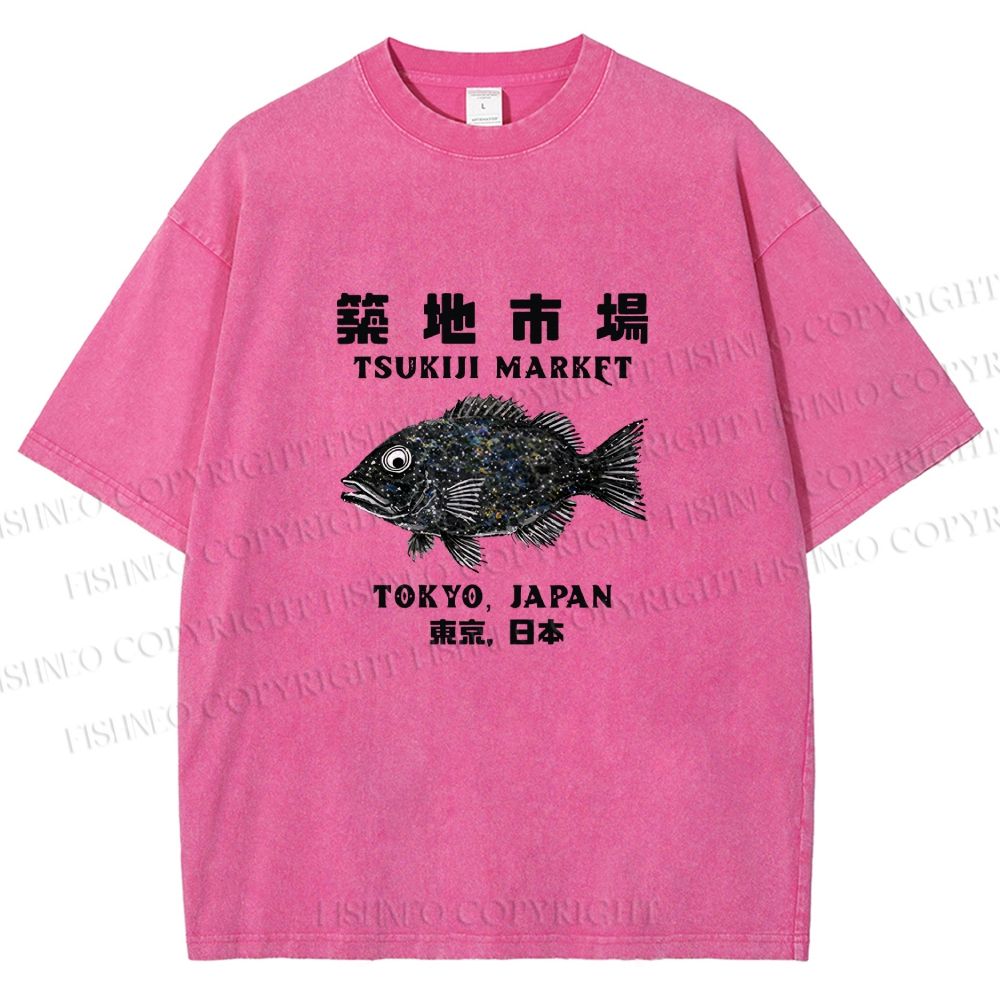 Unisex Tsukiji Fish Market Printed Washed Tee
