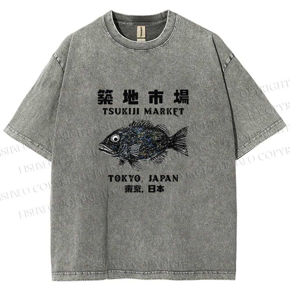 Unisex Tsukiji Fish Market Printed Washed Tee