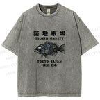 Unisex Tsukiji Fish Market Printed Washed Tee