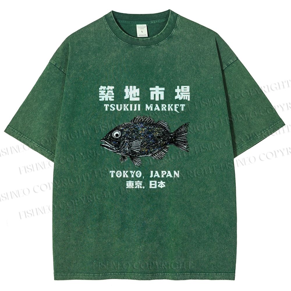 Unisex Tsukiji Fish Market Printed Washed Tee