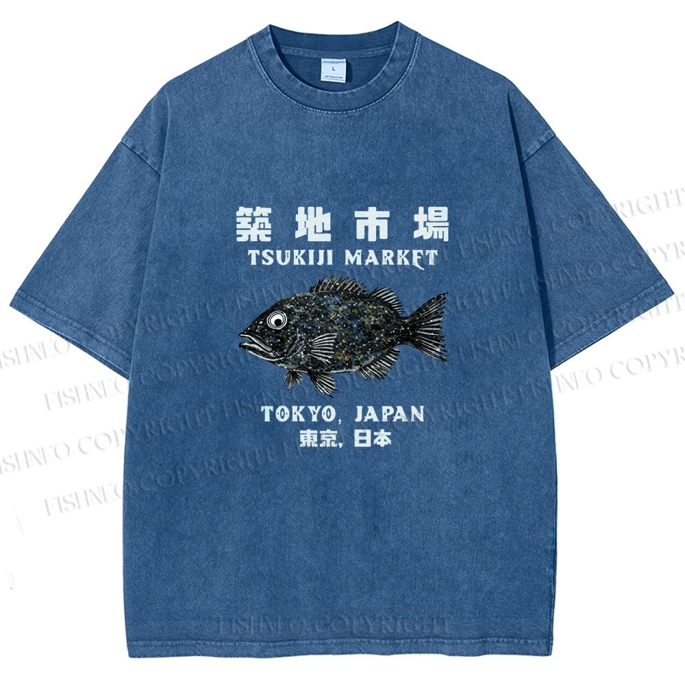 Unisex Tsukiji Fish Market Printed Washed Tee