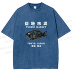 Unisex Tsukiji Fish Market Printed Washed Tee