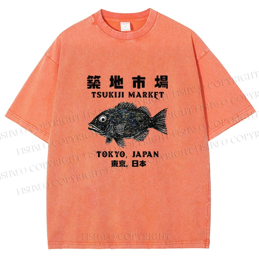 Unisex Tsukiji Fish Market Printed Washed Tee