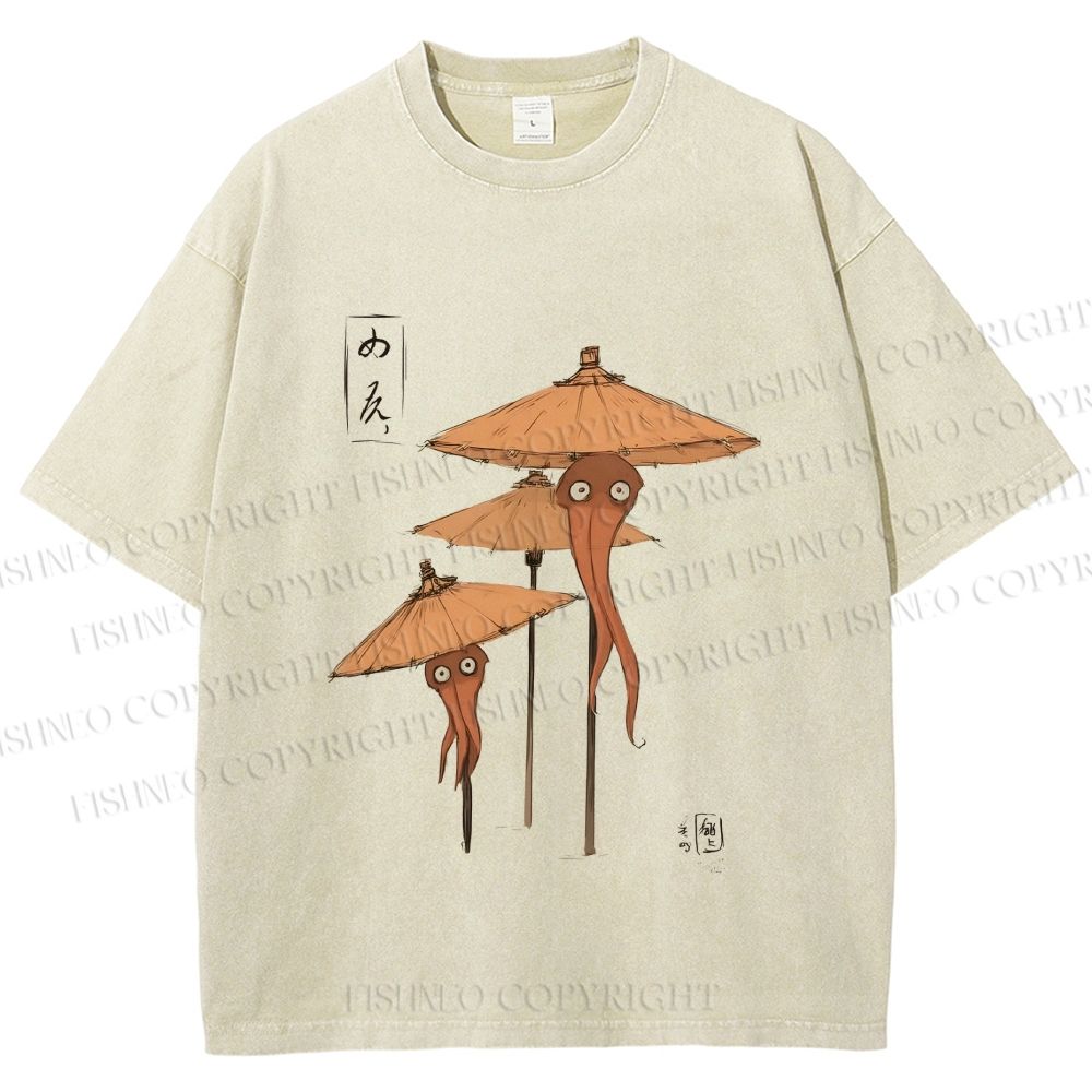 Unisex Umbrella Yokai Printed Washed Tee