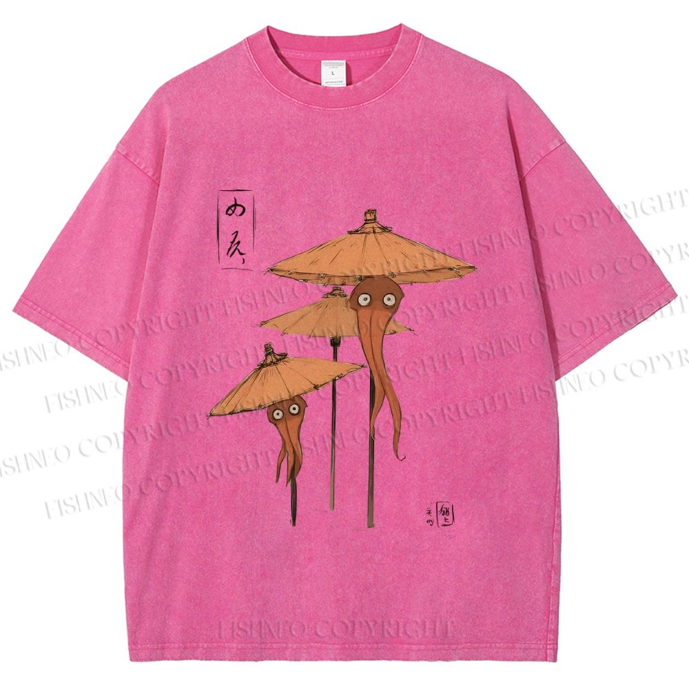 Unisex Umbrella Yokai Printed Washed Tee