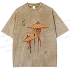 Unisex Umbrella Yokai Printed Washed Tee