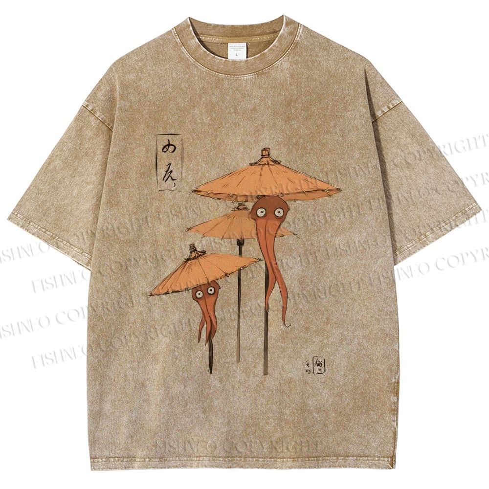 Unisex Umbrella Yokai Printed Washed Tee