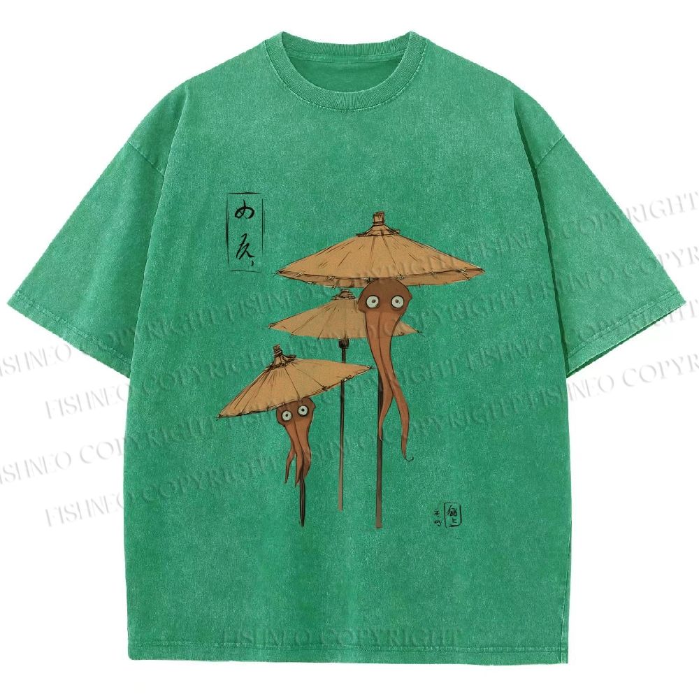 Unisex Umbrella Yokai Printed Washed Tee