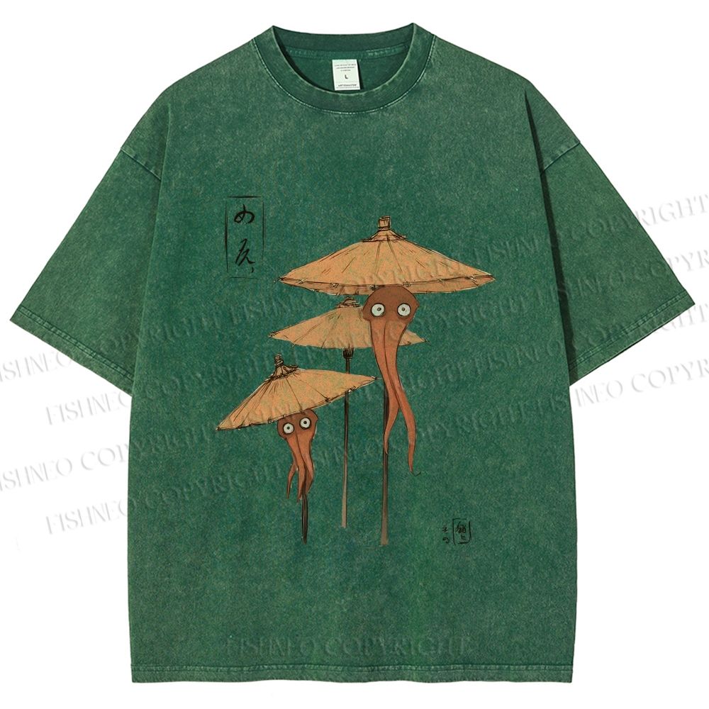 Unisex Umbrella Yokai Printed Washed Tee