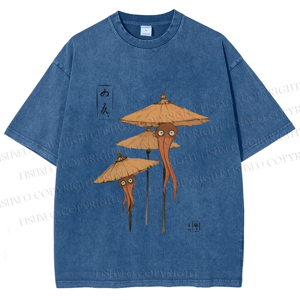 Unisex Umbrella Yokai Printed Washed Tee