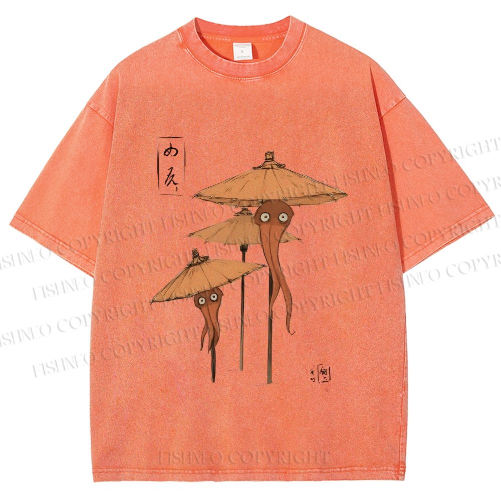 Unisex Umbrella Yokai Printed Washed Tee