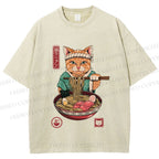 Unisex Ramen Cat Printed Washed Tee