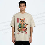 Unisex Ramen Cat Printed Washed Tee