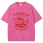 Unisex Tsukiji Fish Market Printed Washed Tee