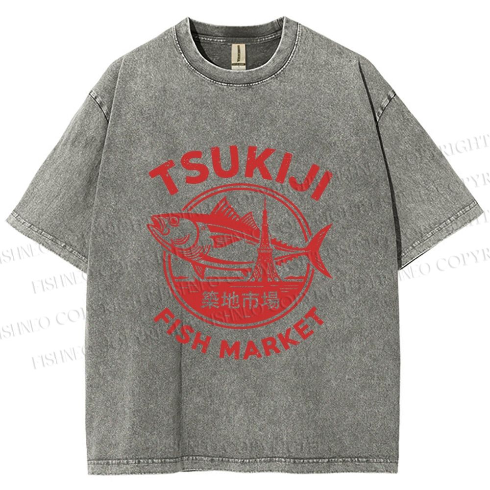 Unisex Tsukiji Fish Market Printed Washed Tee