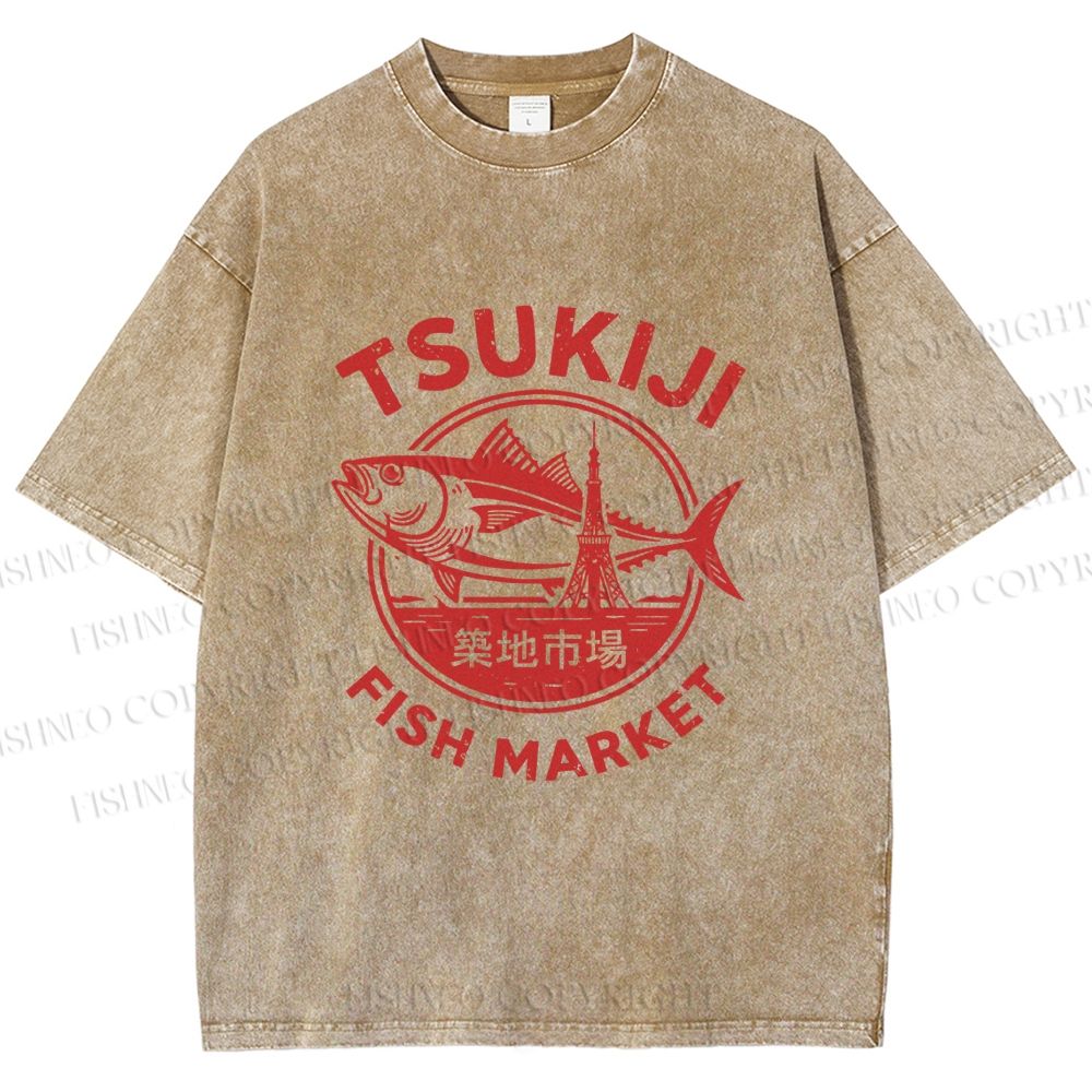 Unisex Tsukiji Fish Market Printed Washed Tee