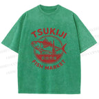 Unisex Tsukiji Fish Market Printed Washed Tee