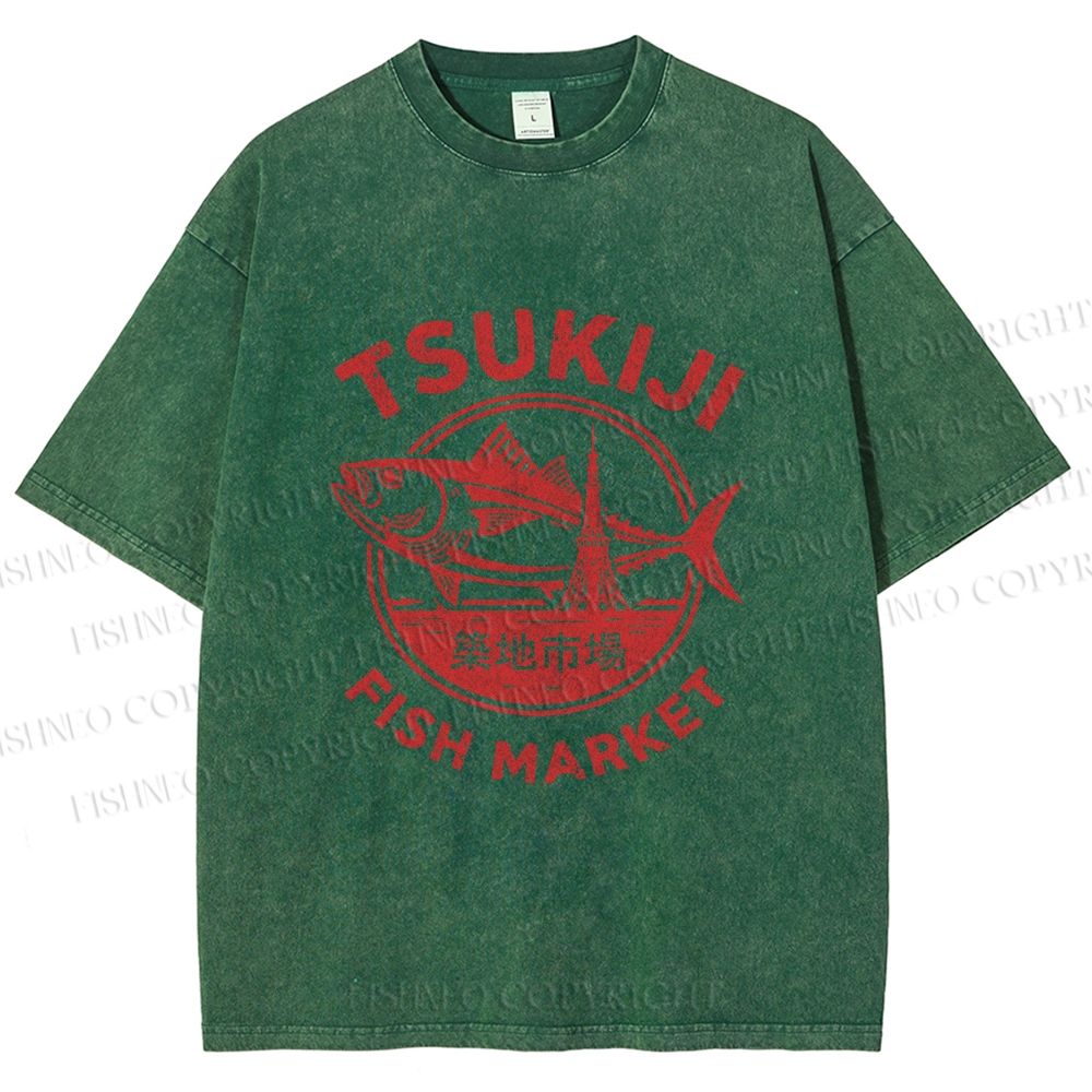 Unisex Tsukiji Fish Market Printed Washed Tee