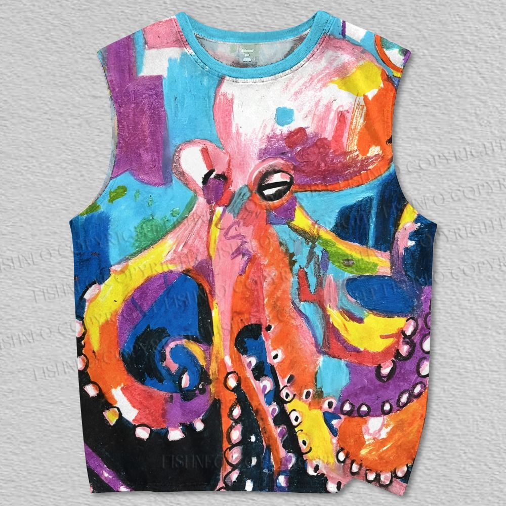 Unisex Multicolor Octopus Printed Tank Top