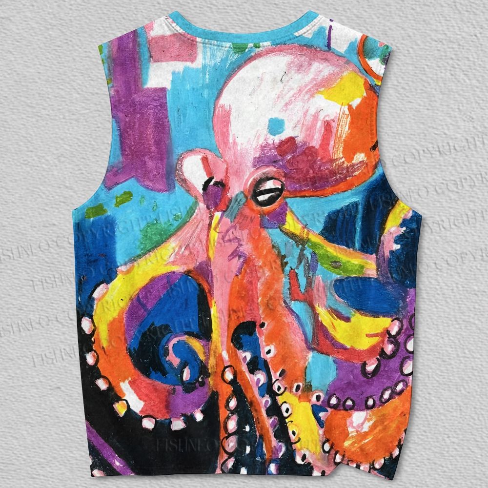 Unisex Multicolor Octopus Printed Tank Top