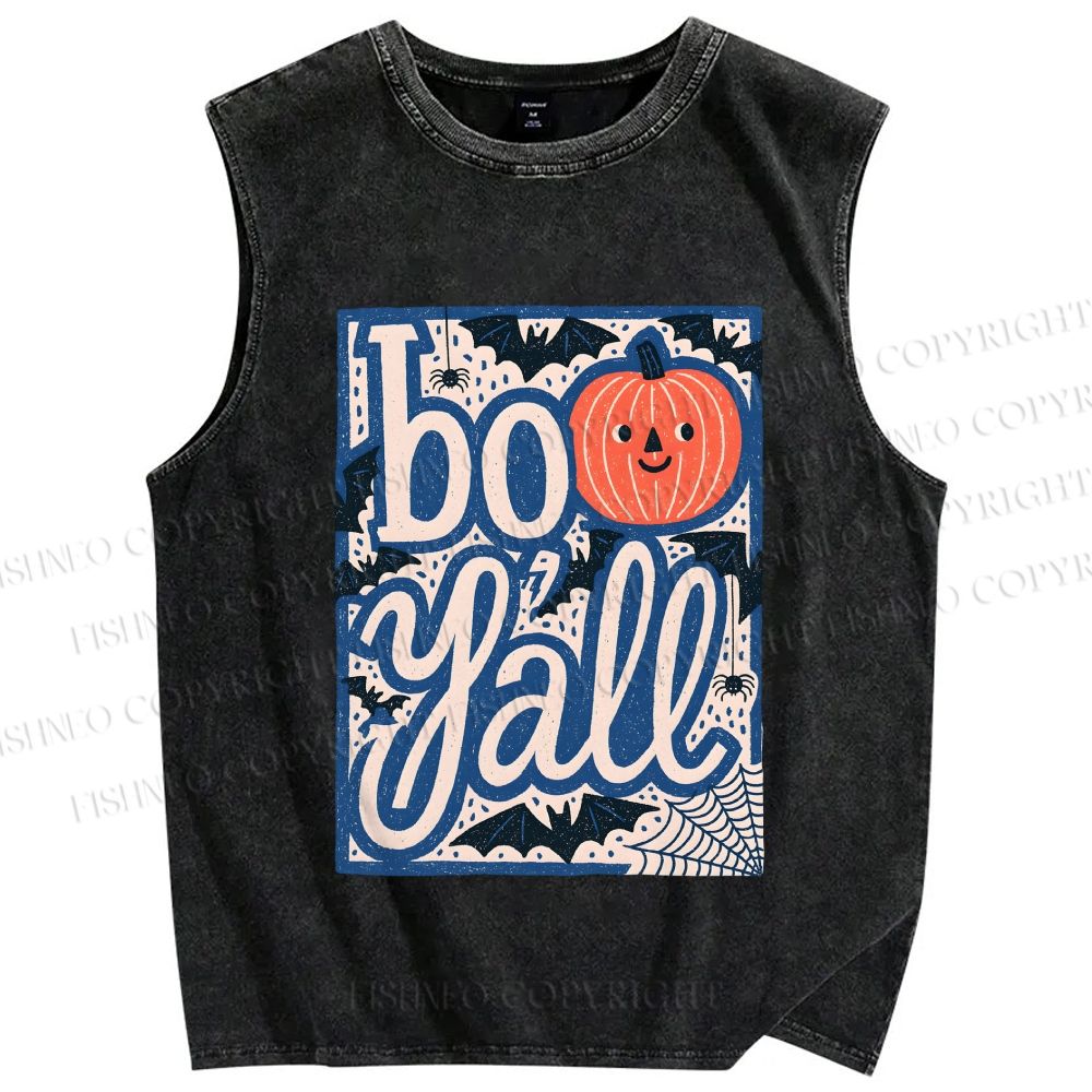 Unisex Halloween Pumpkin Boo Y'all Printed Washed Tank Top