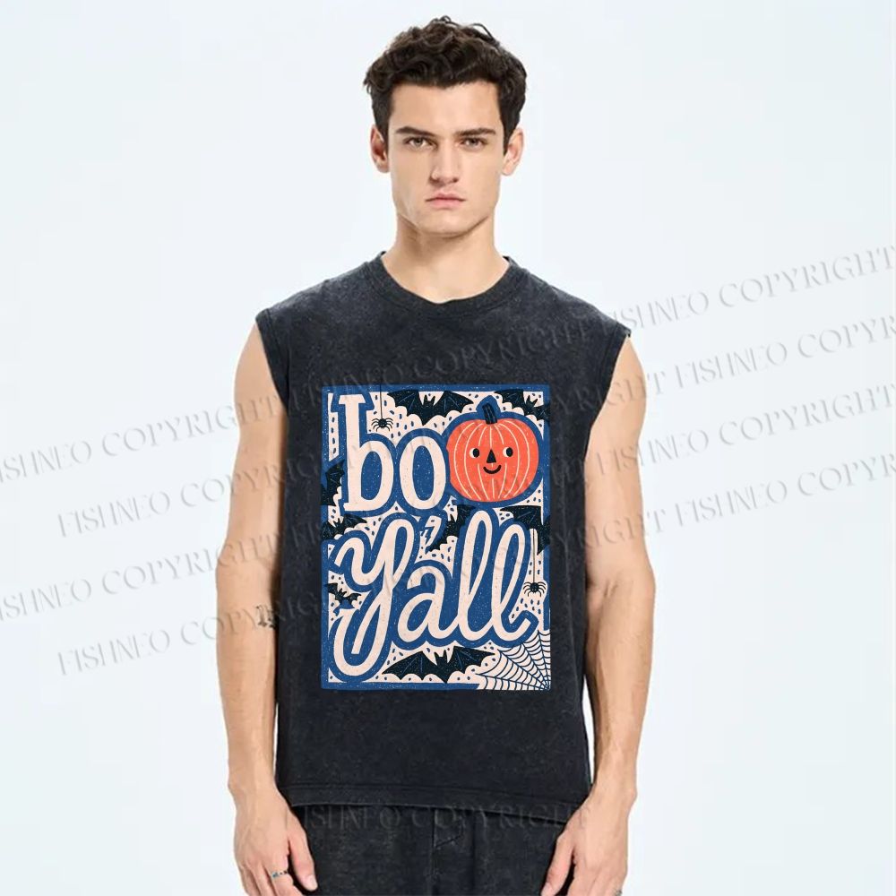 Unisex Halloween Pumpkin Boo Y'all Printed Washed Tank Top