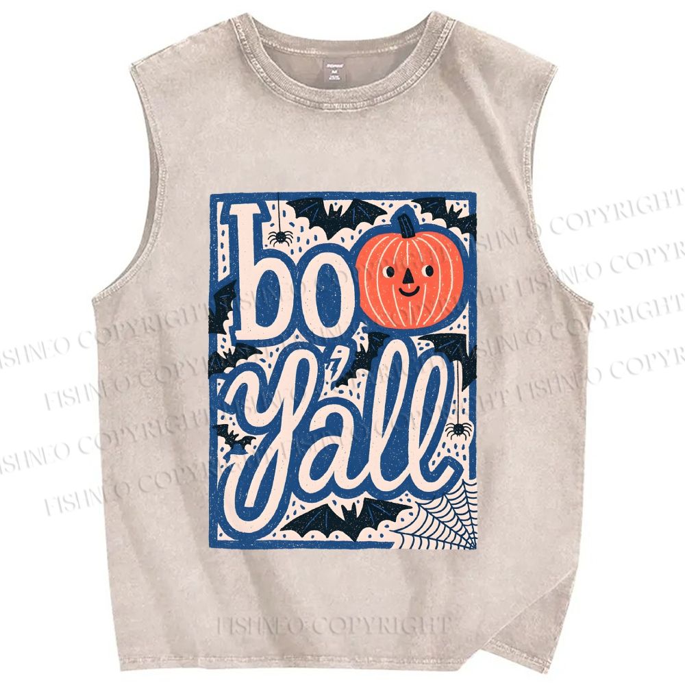 Unisex Halloween Pumpkin Boo Y'all Printed Washed Tank Top