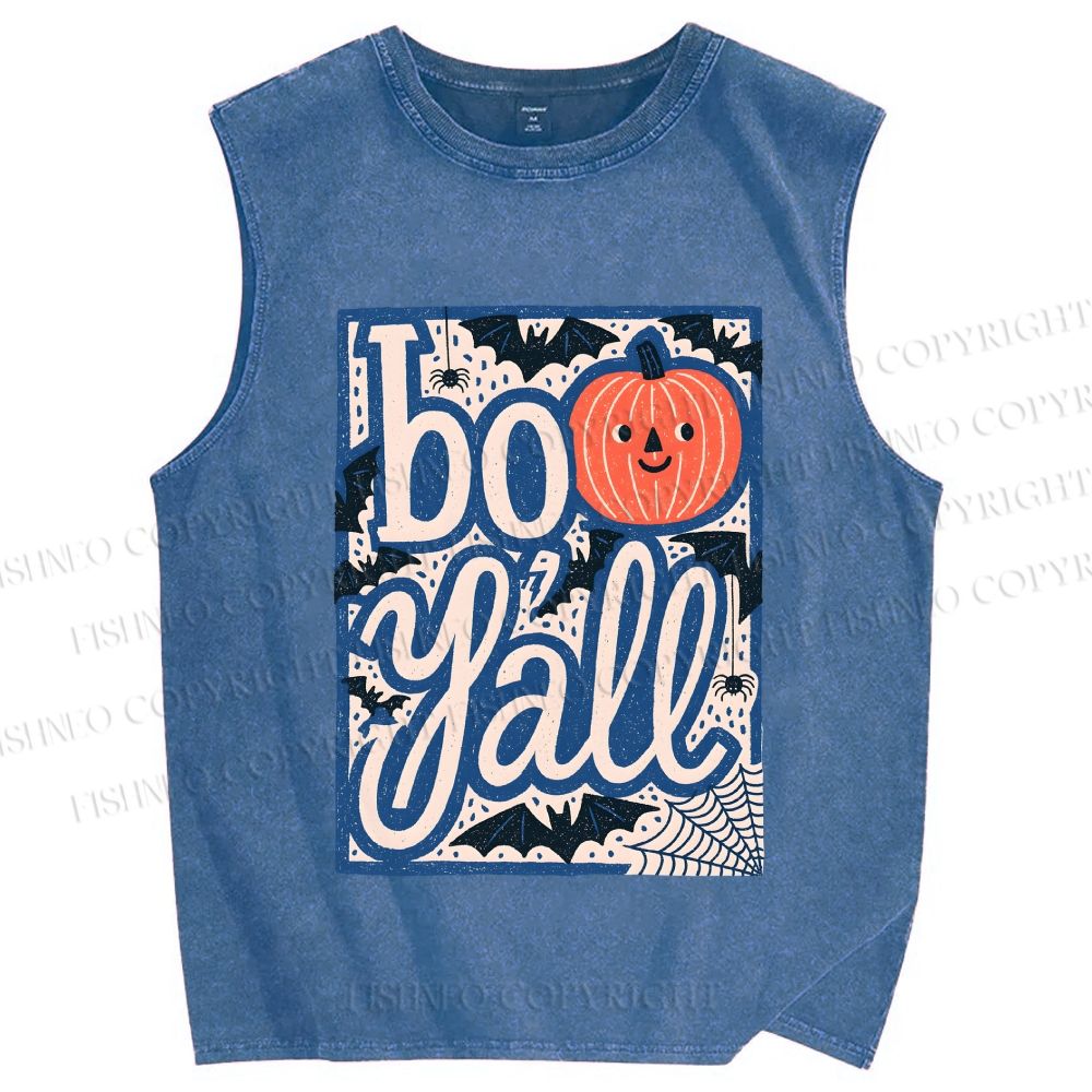 Unisex Halloween Pumpkin Boo Y'all Printed Washed Tank Top