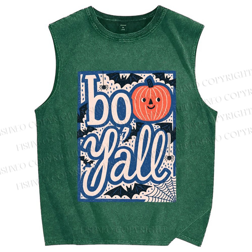 Unisex Halloween Pumpkin Boo Y'all Printed Washed Tank Top