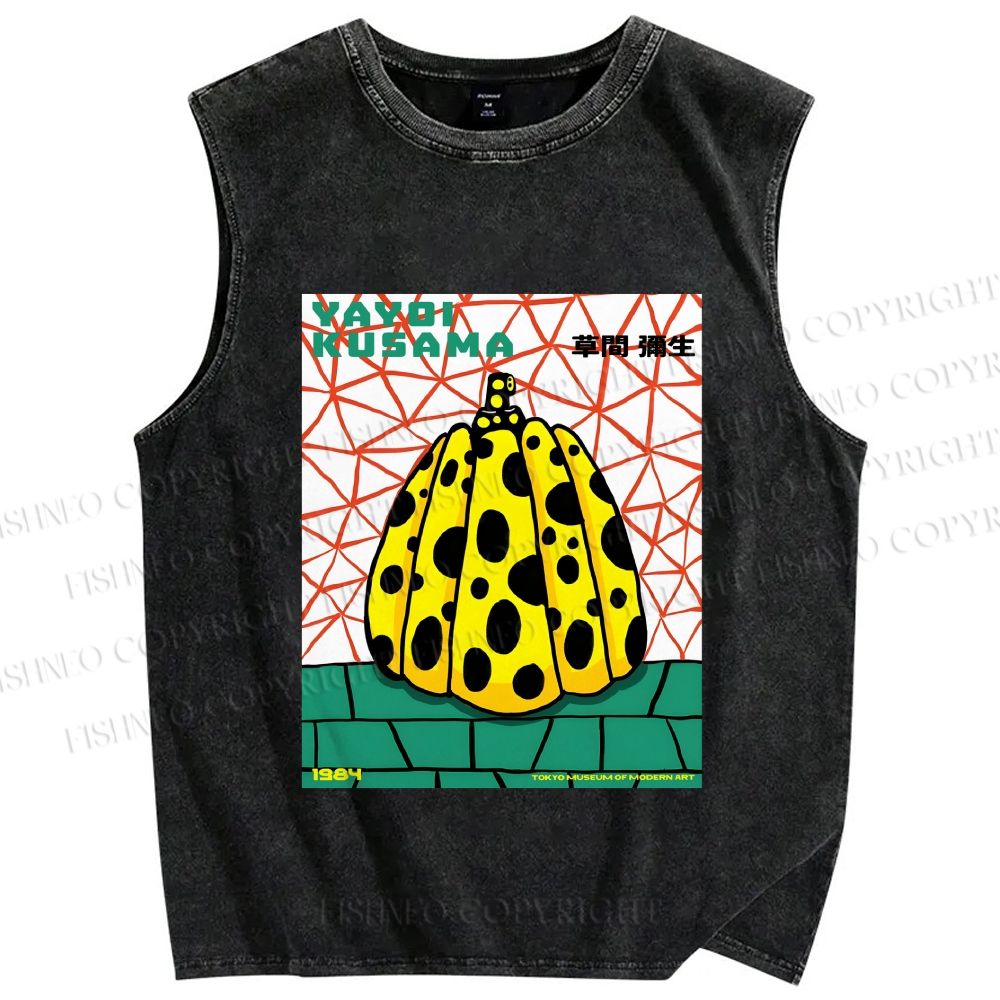 Unisex Yayoi Kusama Pumpkin Printed Washed Tank Top