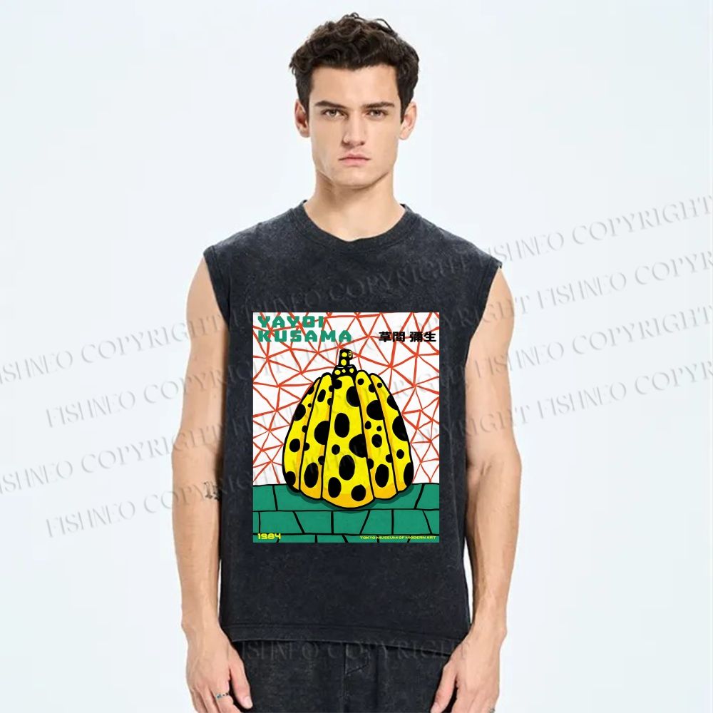 Unisex Yayoi Kusama Pumpkin Printed Washed Tank Top