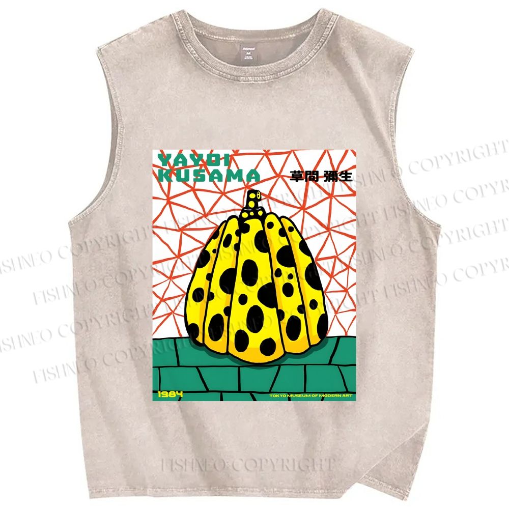 Unisex Yayoi Kusama Pumpkin Printed Washed Tank Top