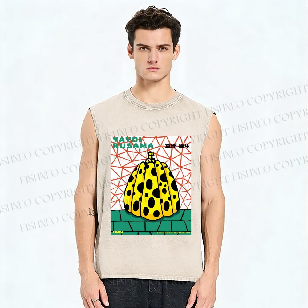 Unisex Yayoi Kusama Pumpkin Printed Washed Tank Top