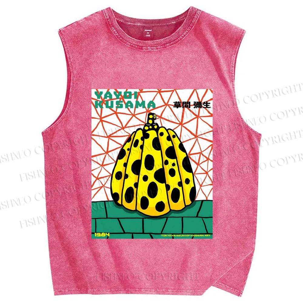 Unisex Yayoi Kusama Pumpkin Printed Washed Tank Top