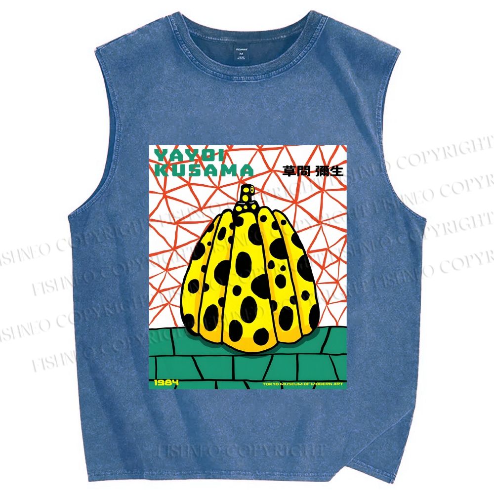 Unisex Yayoi Kusama Pumpkin Printed Washed Tank Top