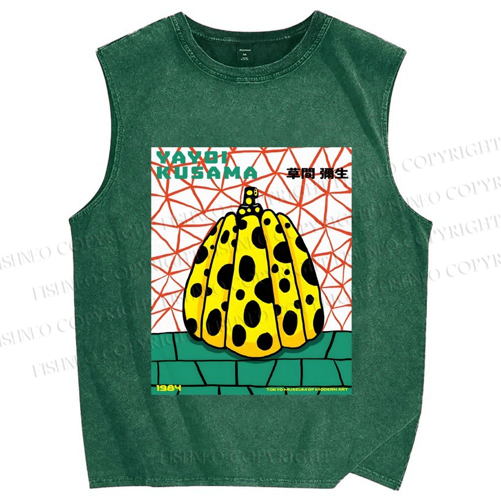 Unisex Yayoi Kusama Pumpkin Printed Washed Tank Top